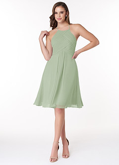 Azazie Adriana Final Sale Dusty Sage A-Line Pleated Chiffon Dress image1