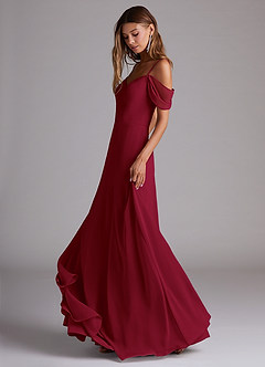 Azazie Marley Jurken voor bruidsmeisjes Converteerbaar Jurk van Chiffon met A-Lijn Off the Shoulder Bourgondië image3