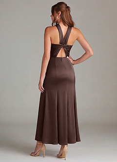 Azazie Rue Robes de demoiselle d'honneur Robe Sirène en Satin extensible Plissée Ganache image6