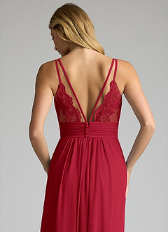 Azazie Maren Allure Bridesmaid Dresses Scarlet A-Line V-Neck Lace Chiffon Dress image2