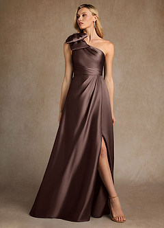Azazie Easton Mother of the Bride Dresses Ganache A-Line One Shoulder Stretch Satin Dress image7