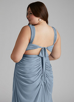 Azazie Jesaphine Bridesmaid Dresses Dusty Blue Sheath Ruched Mesh Dress image7