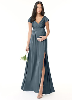 Azazie Allessia Abiti da damigella d'onore premaman Abito A-Line Plissettato Raso Elasticizzato Floor-Length image1