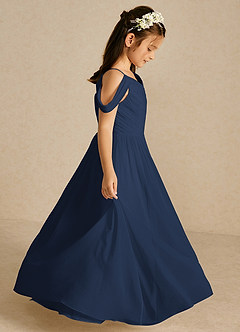 Azazie Chelle vestidos de niña de las flores Vestido de Azul Marino Oscuro de Gasa de Corte En A con Plisado image4