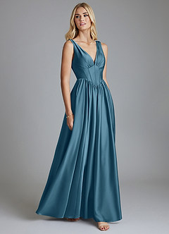 Azazie Delmie Vestidos de damas de honor Vestido de Bermudas de Satén Elástico de Corte en A con Corsé image5