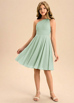 Azazie Charlize Junior Vestido de Agave de Gasa de Corte en A con Plisado image1