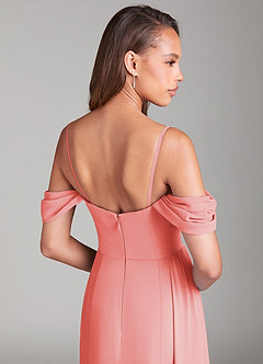 Azazie Amyra Bridesmaid Dresses Coral Sheath Off the Shoulder Chiffon Convertible Dress image8