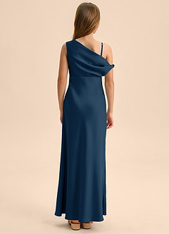 Azazie Emerson Junior Vestido de Azul Marino Oscuro de Satén Elástico de Corte Recto con Vestidos sin tirantes image2