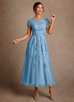 Azazie Jolanda Kleider für die Brautmutter A-Linie Spitze Kleid Stahlblau image3