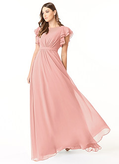 Azazie Daphne Modest Bridesmaid Dresses A-Line Ruffled Chiffon Floor-Length Dress image3