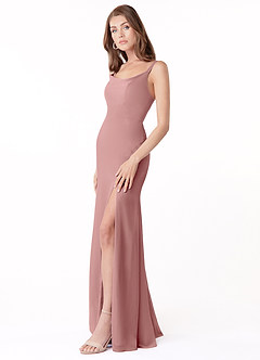 Azazie Salma Final Sale Dusty Rose Sheath Side Slit Chiffon Dress image3