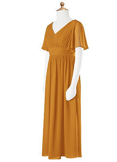 Azazie Temeka Junior Butterscotch A-Line Pleated Chiffon Dress image6
