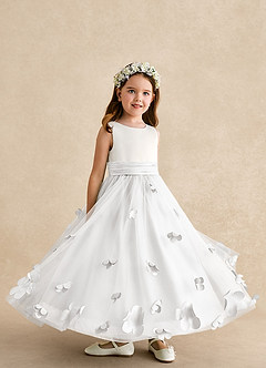 Azazie Vi Vestidos de florista Vestido Branco de Tule de Linha A com Sem mangas image8
