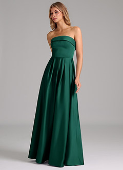 Azazie Lucienne Bridesmaid Dresses Emerald A-Line Strapless Stretch Satin Convertible Dress image6