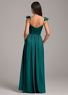 Azazie Denisse Bridesmaid Dresses Peacock A-Line Ruched Stretch Satin Dress image2
