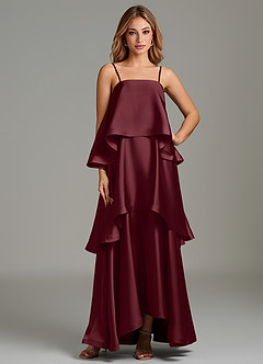 Azazie Azalea Robes de demoiselle d'honneur Robe Trapèze en Satin extensible Rayé Cabernet image1