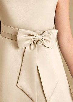 Azazie Eve Robe Demoiselle D'honneur Fillette Robe Trapèze en Mat Satiné Plissée Champagne image6