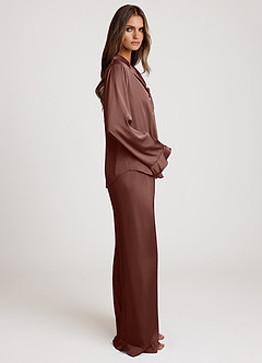 front Personalized Embroidered Long Satin Pajama Set