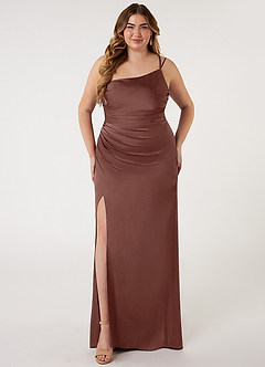 Azazie Eren Robes de demoiselle d'honneur Robe Sirène en Satin extensible Ue épaule Expresso image6