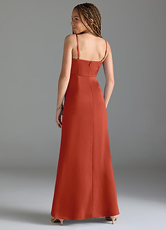 Azazie Maci Junior Rust Mermaid Pleated Stretch Satin Dress image5