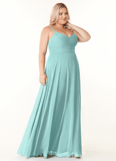 Azazie Janine Bridesmaid Dresses Aqua A-Line V-Neck Chiffon Dress image8