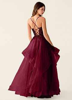 Mosaic Burgundy Ruffle Prom Dress image2