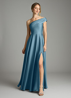 Azazie Melanie Brudepigekjoler En streg Off-Shoulder Stræk satin Gulv-længde Kjole image3