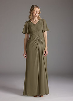 Azazie Morning Glory vestidos de madre de la novia Vestido de Verde Sauce de Gasa de Corte en A con Cuello en V fruncido image1