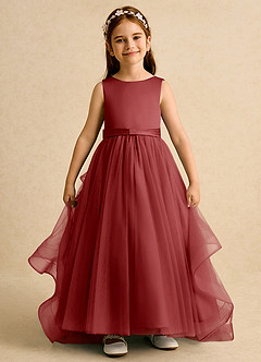 Azazie Lior Flower Girl Dresses Rust Ball-Gown Pleated Tulle Dress image2