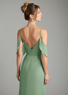 Azazie Alexys Bridesmaid Dresses Matcha Sheath Off the Shoulder Chiffon Dress image2