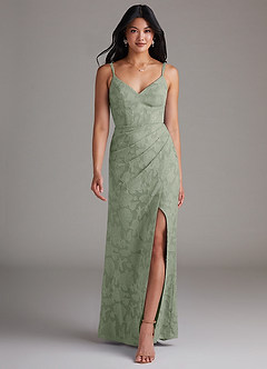 Azazie Leo Bridesmaid Dresses Agave Sheath Pleated Floral Burnout Dress image4