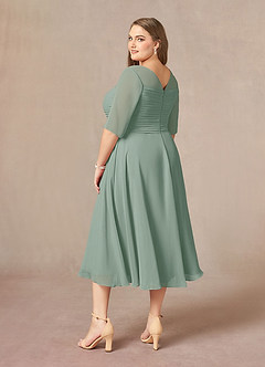 Azazie Naomi Abiti per la Madre della Sposa Abito A-Line in Chiffon Plissettato con Scollo a Barca Salvia Argentata image13