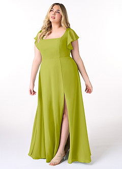 Azazie Bondi Bridesmaid Dresses Lemongrass A-Line Ruffled Chiffon Dress image9