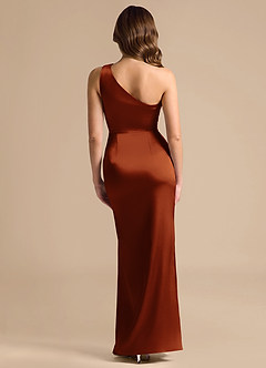 Azazie Akilah Brautjungfernkleider Meerjungfrau-Linie One-Shoulder Metallischer Satin Kleid Rotbraun image2