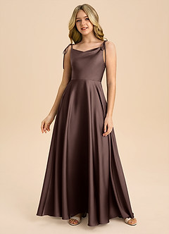 Azazie Popsy Junior Ganache A-Line Bow Stretch Satin Dress image3