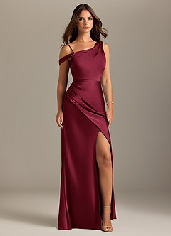 Azazie Madelyn Bridesmaid Dresses Burgundy Mermaid One Shoulder Stretch Satin Convertible Dress image9