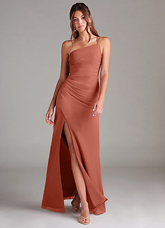 Azazie Eren Bridesmaid Dresses Clay Sheath One Shoulder Chiffon Dress image1