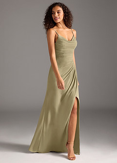 Azazie Deandra Abiti da Damigella Abito Sirena in Chiffon Plissettato Verde Muschio image4