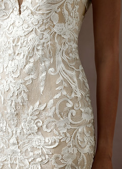 Azazie Camlynn Wedding Dresses Diamond White Champagne Mermaid V-Neck Sequins Tulle Dress image7