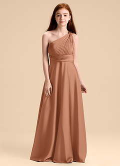 Azazie Charlize Junior Vestido de Bronceador de Satén Elástico de Corte en A con Plisado image1
