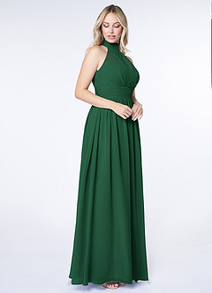 Azazie Iman Bridesmaid Dresses Dark Green A-Line A-Line Ruched Chiffon Dress image3