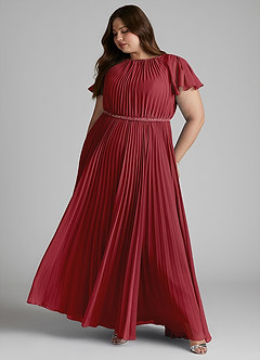 Azazie Kara Bescheidene Brautjungfernkleider A-Linie Plissee Chiffon Bodenlänge Kleid image12