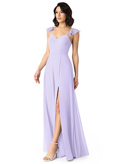 Azazie Everett Bridesmaid Dresses Lilac A-Line V-neck Ruched Chiffon Dress image3