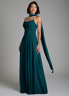 Azazie Ira Robes de demoiselle d'honneur Robe Trapèze en Mousseline de soie Corset Vert Pin image8