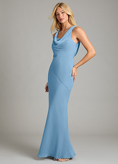 Azazie Rylina Bridesmaid Dresses Steel Blue Mermaid Pleated Chiffon Dress image4