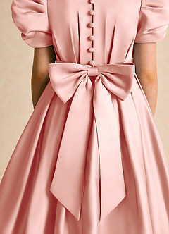 Azazie Miriam Blumenmädchenkleider Ballkleid Plissee Matte Satin Kleid Rosettenrosa image9