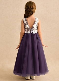 Azazie Mixie vestidos de niña de las flores Vestido de Ciruela de Encaje de Corte Princesa image4