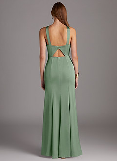 Azazie Elana Brautjungfernkleider Etui Seitliche Cut-Outs Stretch-Satin Kleid Matcha image4
