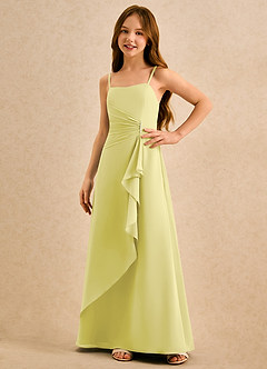Azazie lolly Girls Formal Robe Demoiselle D'honneur Fillette Robe Trapèze en Mousseline de soie Plissée Sorbet Citron image5