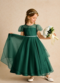 Azazie Duckie vestidos de niña de las flores Vestido de Esmeralda de Tul de Princesa con Plisado image3
